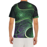 Green Fractal Print Men's Short Sleeve Rash Guard