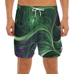 Green Fractal Print Men's Split Running Shorts