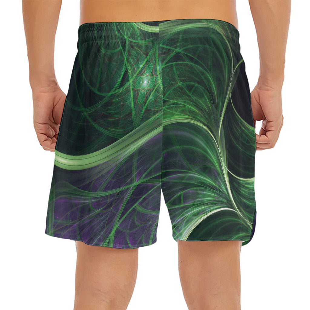 Green Fractal Print Men's Split Running Shorts