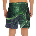 Green Fractal Print Men's Split Running Shorts