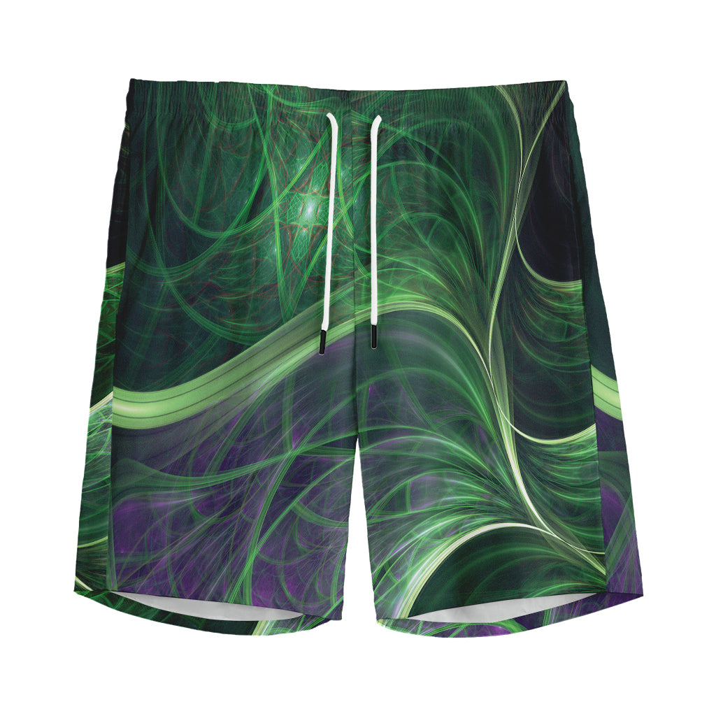 Green Fractal Print Men's Sports Shorts