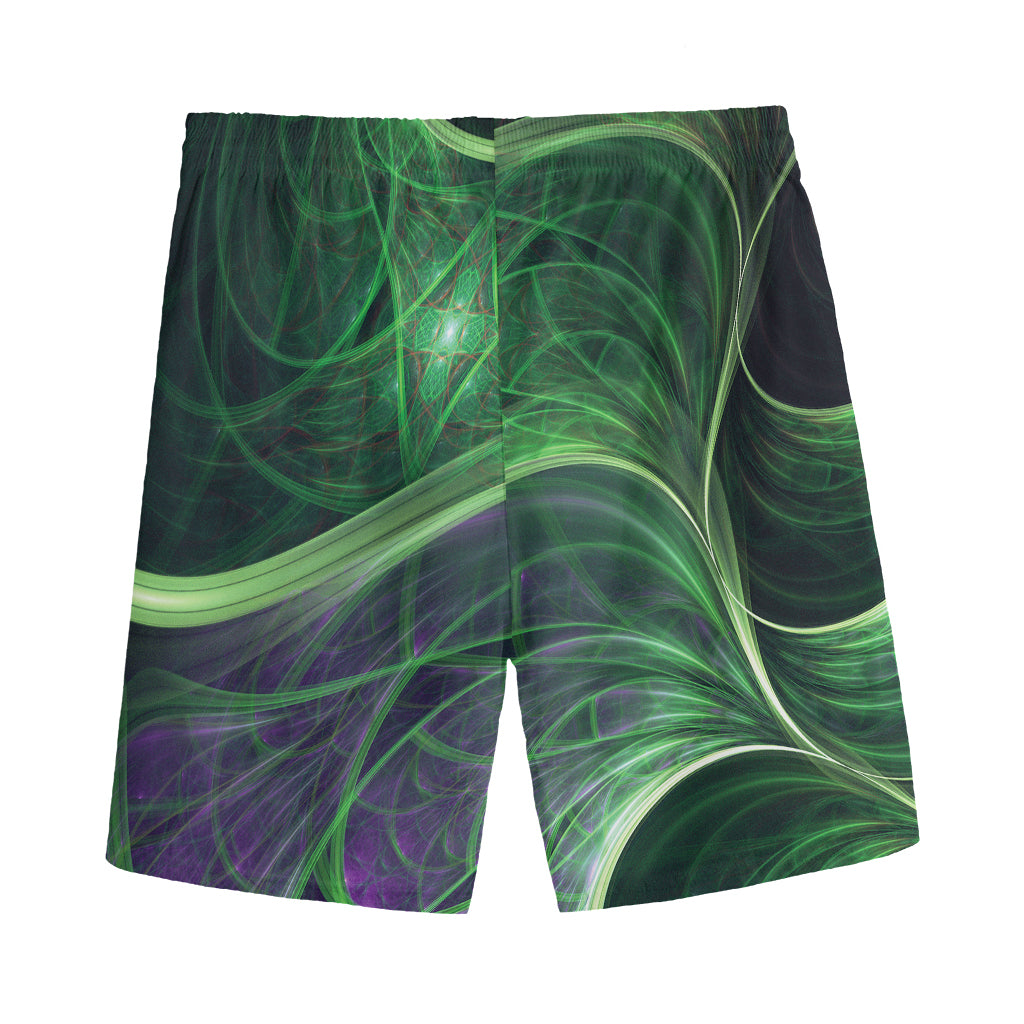 Green Fractal Print Men's Sports Shorts