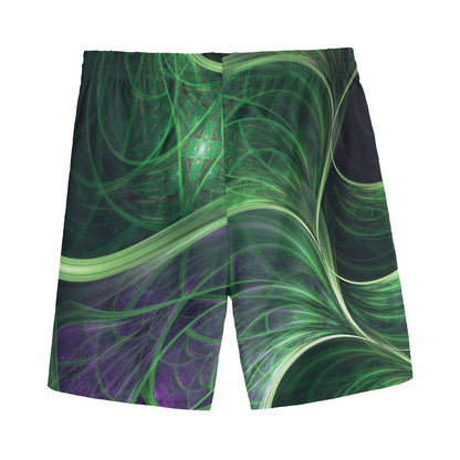 Green Fractal Print Men's Sports Shorts