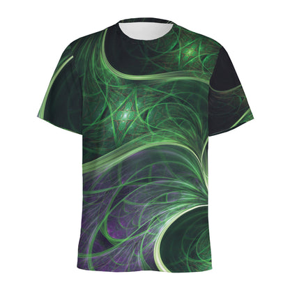 Green Fractal Print Men's Sports T-Shirt