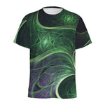 Green Fractal Print Men's Sports T-Shirt