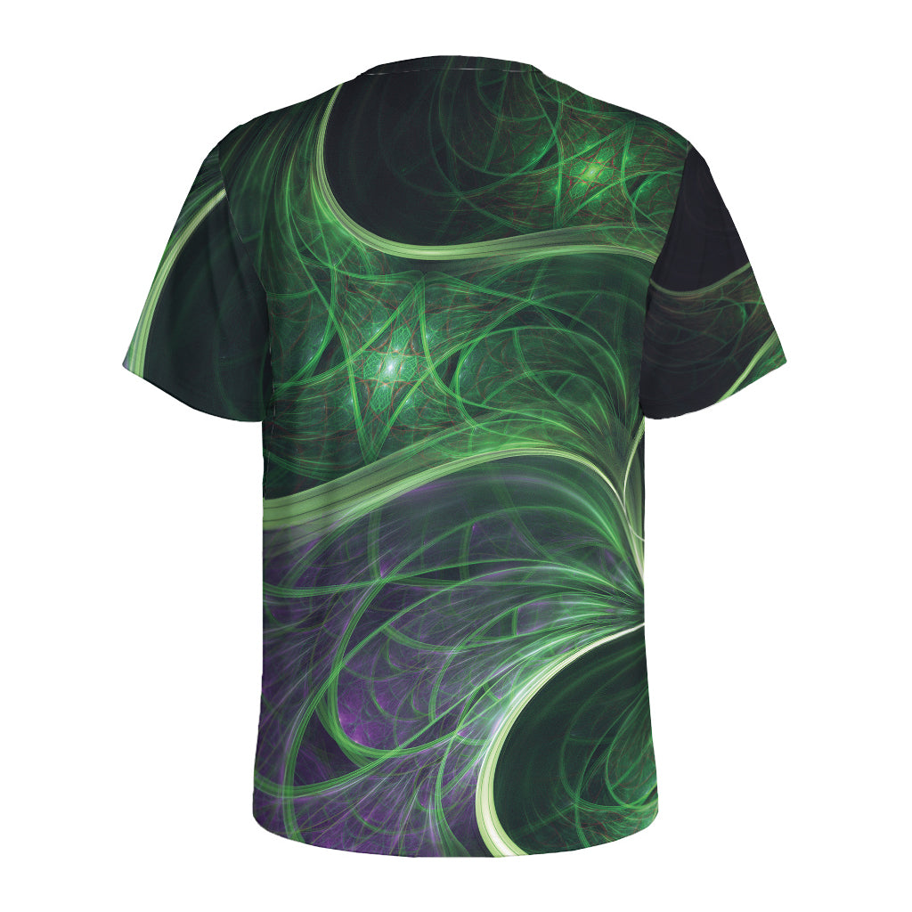 Green Fractal Print Men's Sports T-Shirt