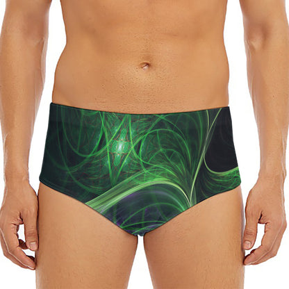 Green Fractal Print Men's Triangle Swim Briefs