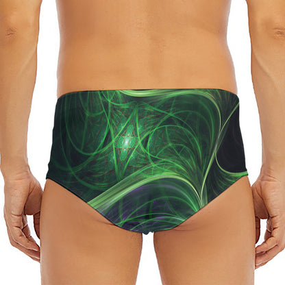 Green Fractal Print Men's Triangle Swim Briefs