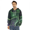 Green Fractal Print Men's Velvet Pullover Hoodie