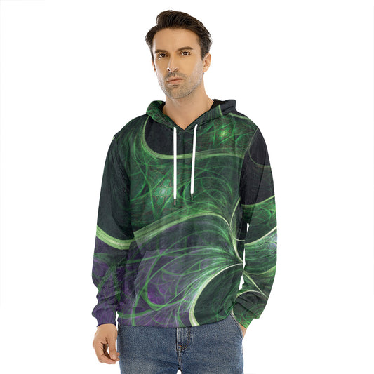 Green Fractal Print Men's Velvet Pullover Hoodie