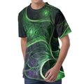 Green Fractal Print Men's Velvet T-Shirt