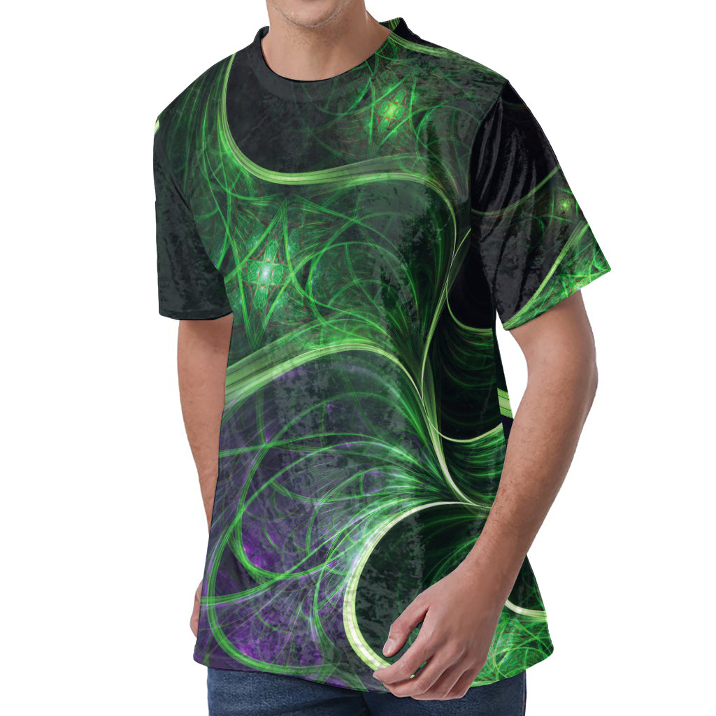 Green Fractal Print Men's Velvet T-Shirt