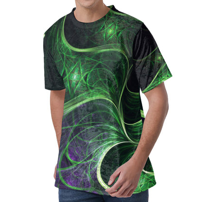 Green Fractal Print Men's Velvet T-Shirt