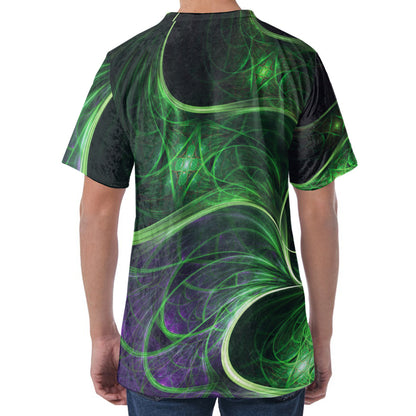 Green Fractal Print Men's Velvet T-Shirt