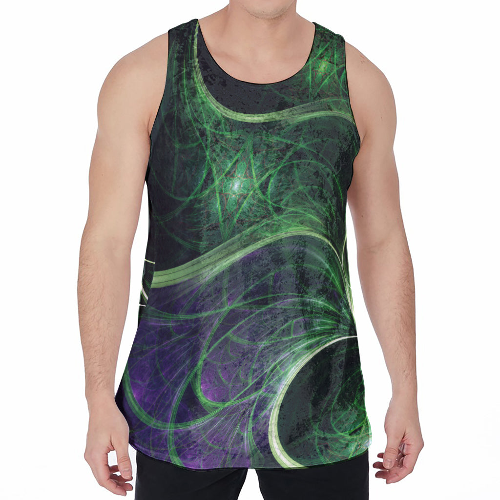 Green Fractal Print Men's Velvet Tank Top
