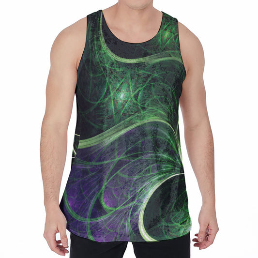 Green Fractal Print Men's Velvet Tank Top