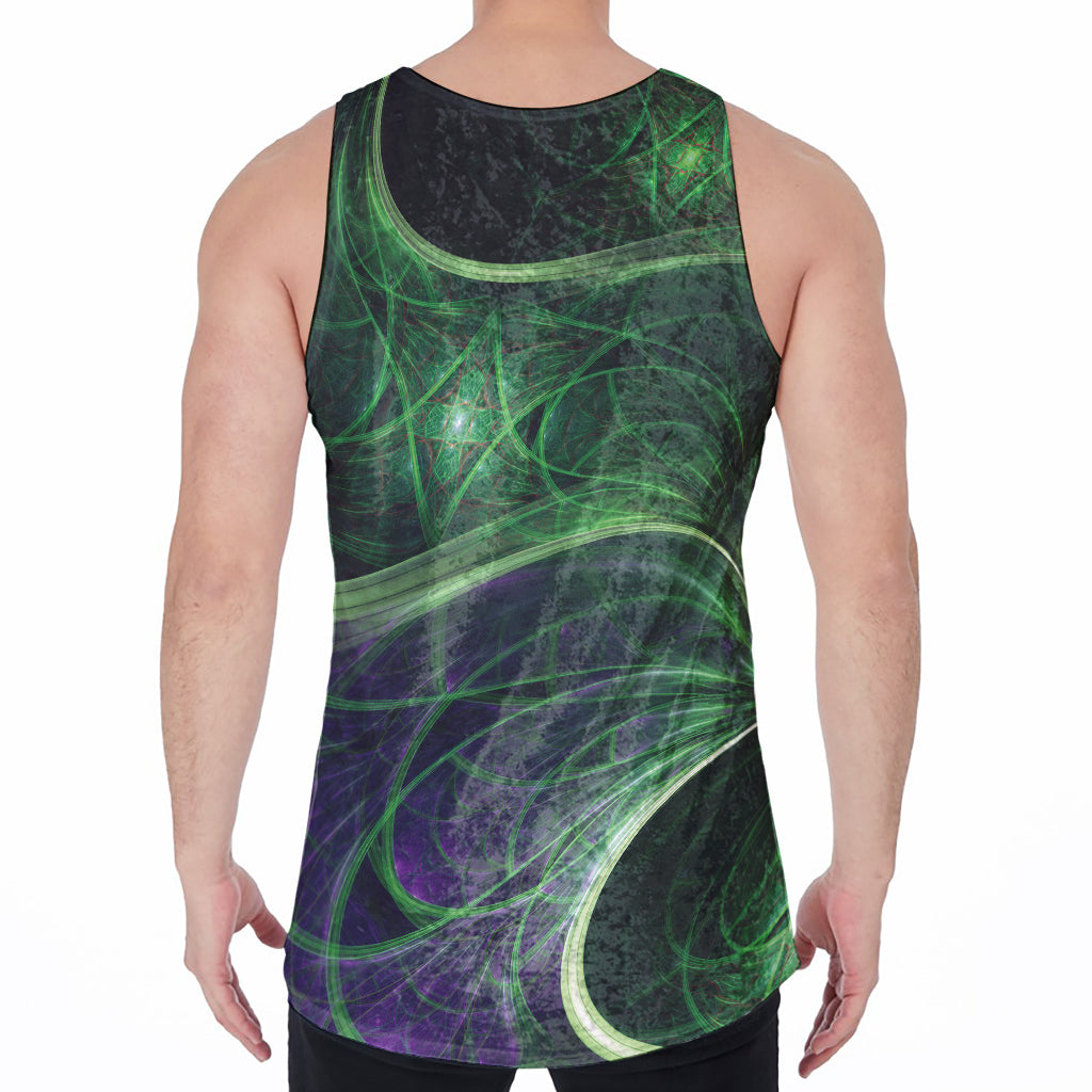 Green Fractal Print Men's Velvet Tank Top