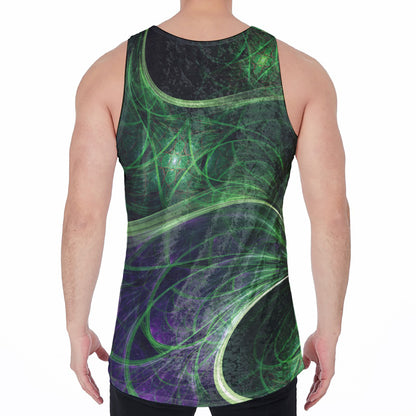 Green Fractal Print Men's Velvet Tank Top