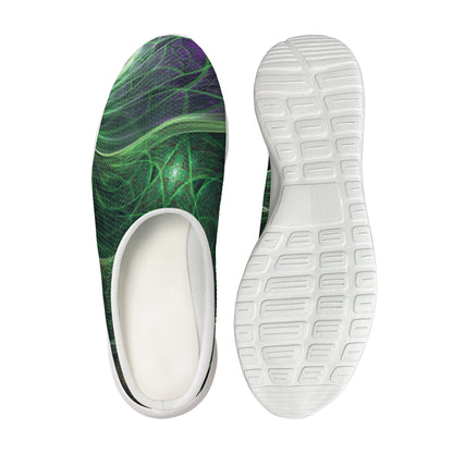 Green Fractal Print Mesh Casual Shoes