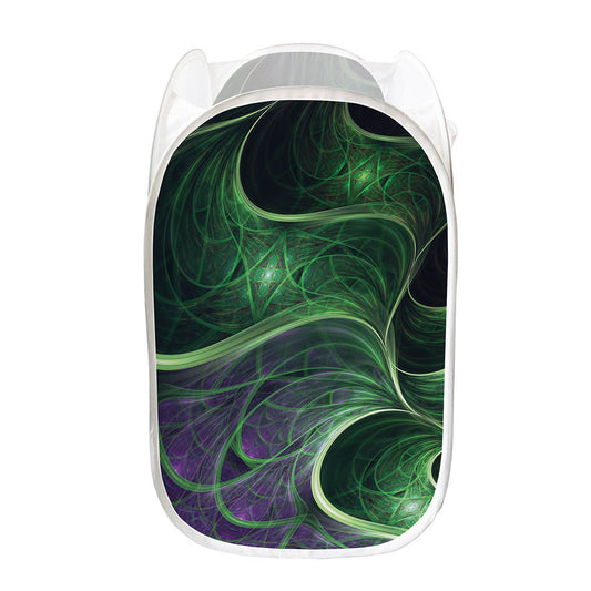 Green Fractal Print Mesh Laundry Hamper