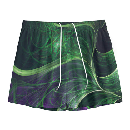 Green Fractal Print Mesh Shorts