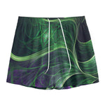 Green Fractal Print Mesh Shorts