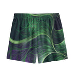 Green Fractal Print Mesh Shorts