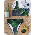 Green Fractal Print One Shoulder Bikini Top