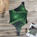 Green Fractal Print One Shoulder Bodysuit