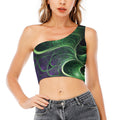Green Fractal Print One Shoulder Crop Top
