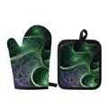 Green Fractal Print Oven Mitt And Pot Holder Set
