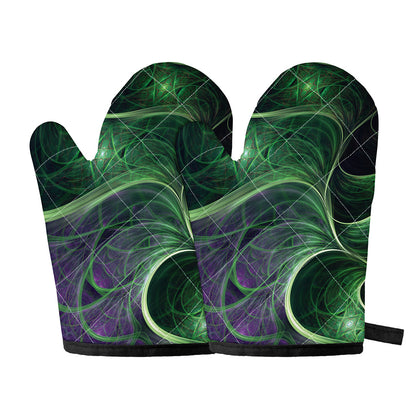 Green Fractal Print Oven Mitts