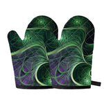 Green Fractal Print Oven Mitts