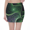 Green Fractal Print Pencil Mini Skirt