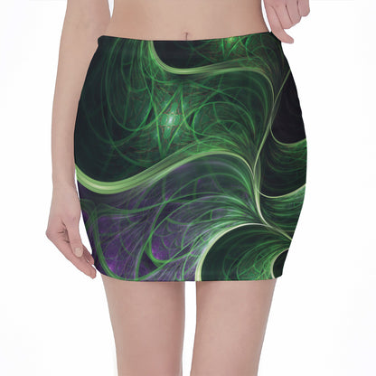 Green Fractal Print Pencil Mini Skirt