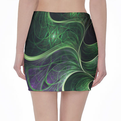 Green Fractal Print Pencil Mini Skirt
