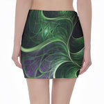 Green Fractal Print Pencil Mini Skirt