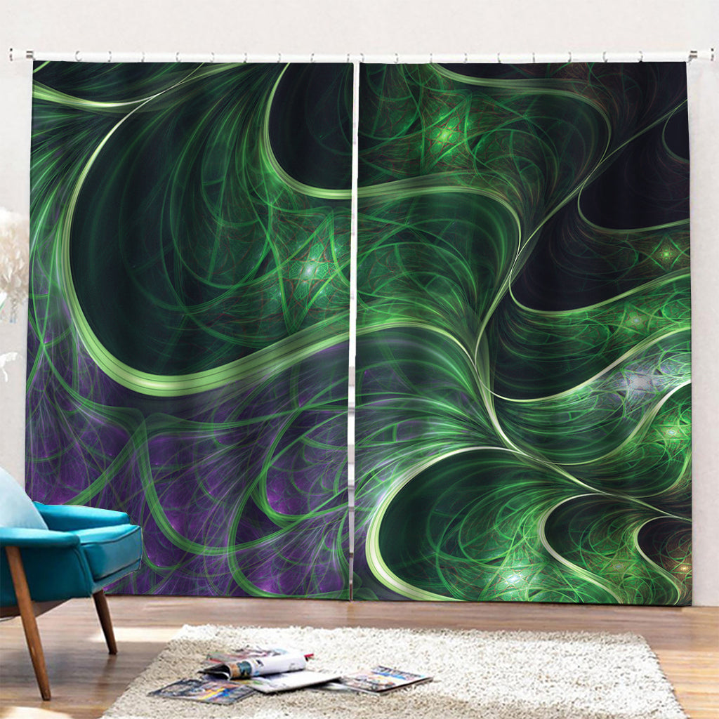 Green Fractal Print Pencil Pleat Curtains