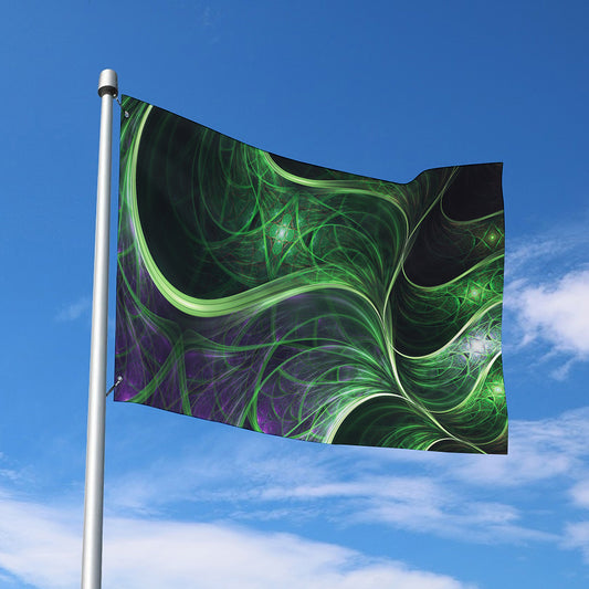 Green Fractal Print Polyester Flag