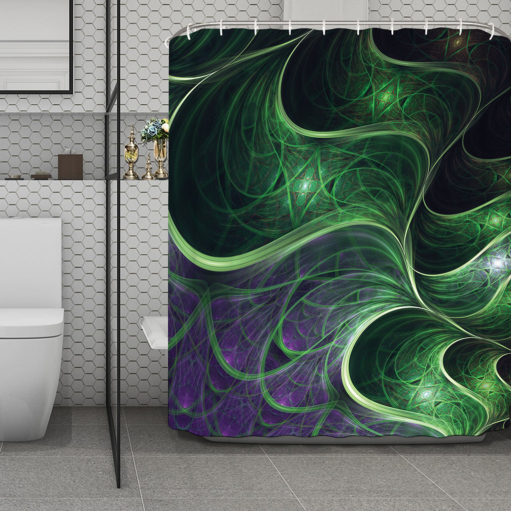 Green Fractal Print Polyester Shower Curtain