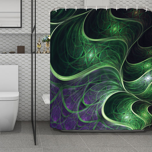 Green Fractal Print Polyester Shower Curtain
