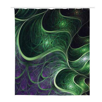 Green Fractal Print Polyester Shower Curtain
