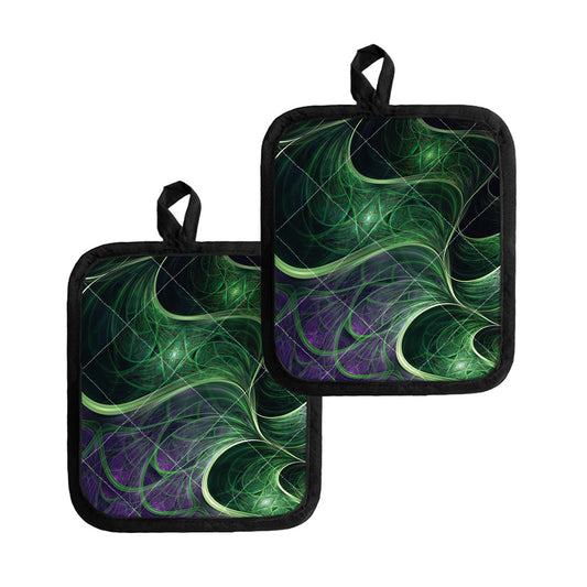 Green Fractal Print Pot Holders