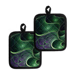 Green Fractal Print Pot Holders