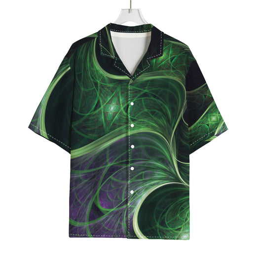 Green Fractal Print Rayon Hawaiian Shirt