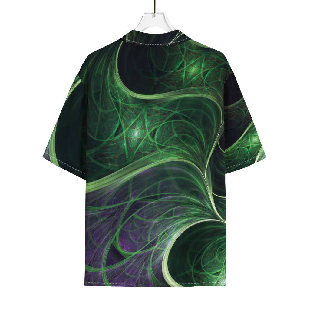 Green Fractal Print Rayon Hawaiian Shirt