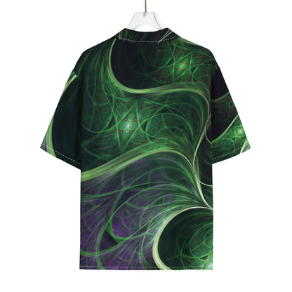 Green Fractal Print Rayon Hawaiian Shirt