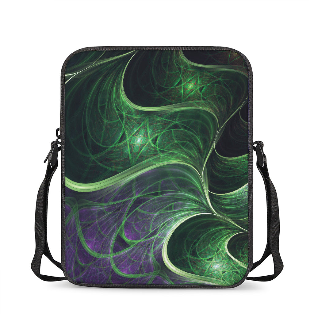 Green Fractal Print Rectangular Crossbody Bag