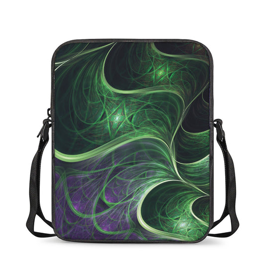 Green Fractal Print Rectangular Crossbody Bag