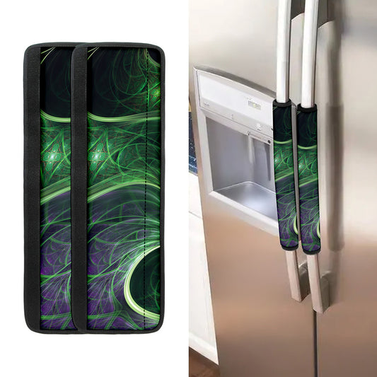 Green Fractal Print Refrigerator Handle Covers